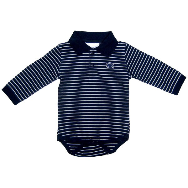 navy onesie with white stripes and stitched Penn State Athletic Logo